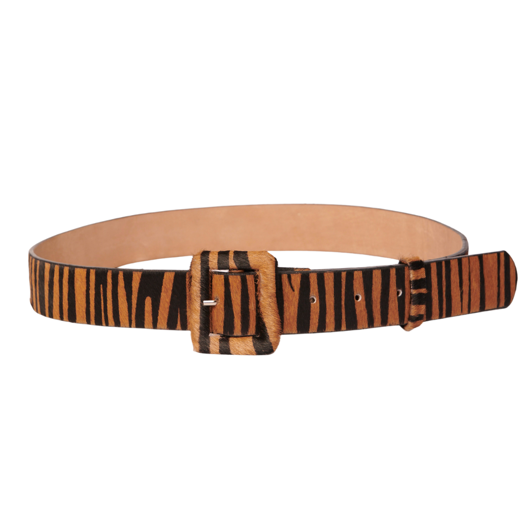 Cinturón Cebra Fondo Miel Hebilla Cuadrada